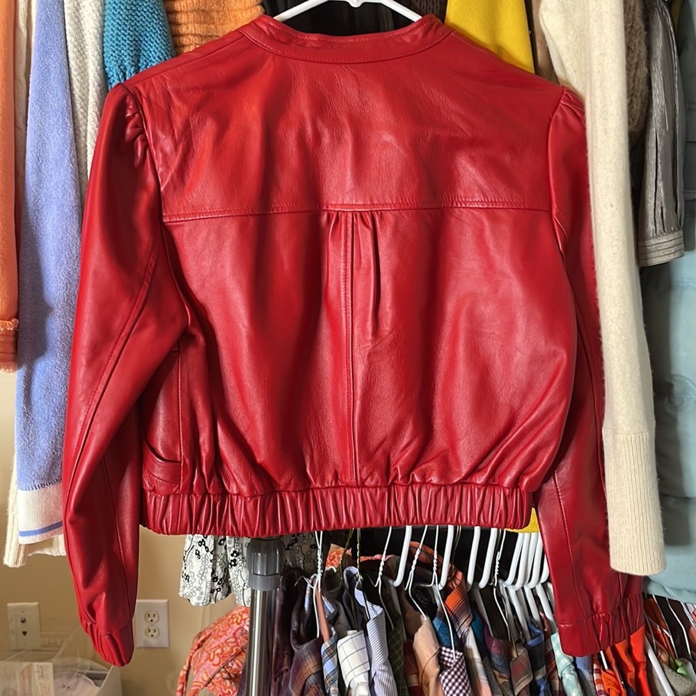 Red leather Bebe bomber jacket - Picture 4 of 5
